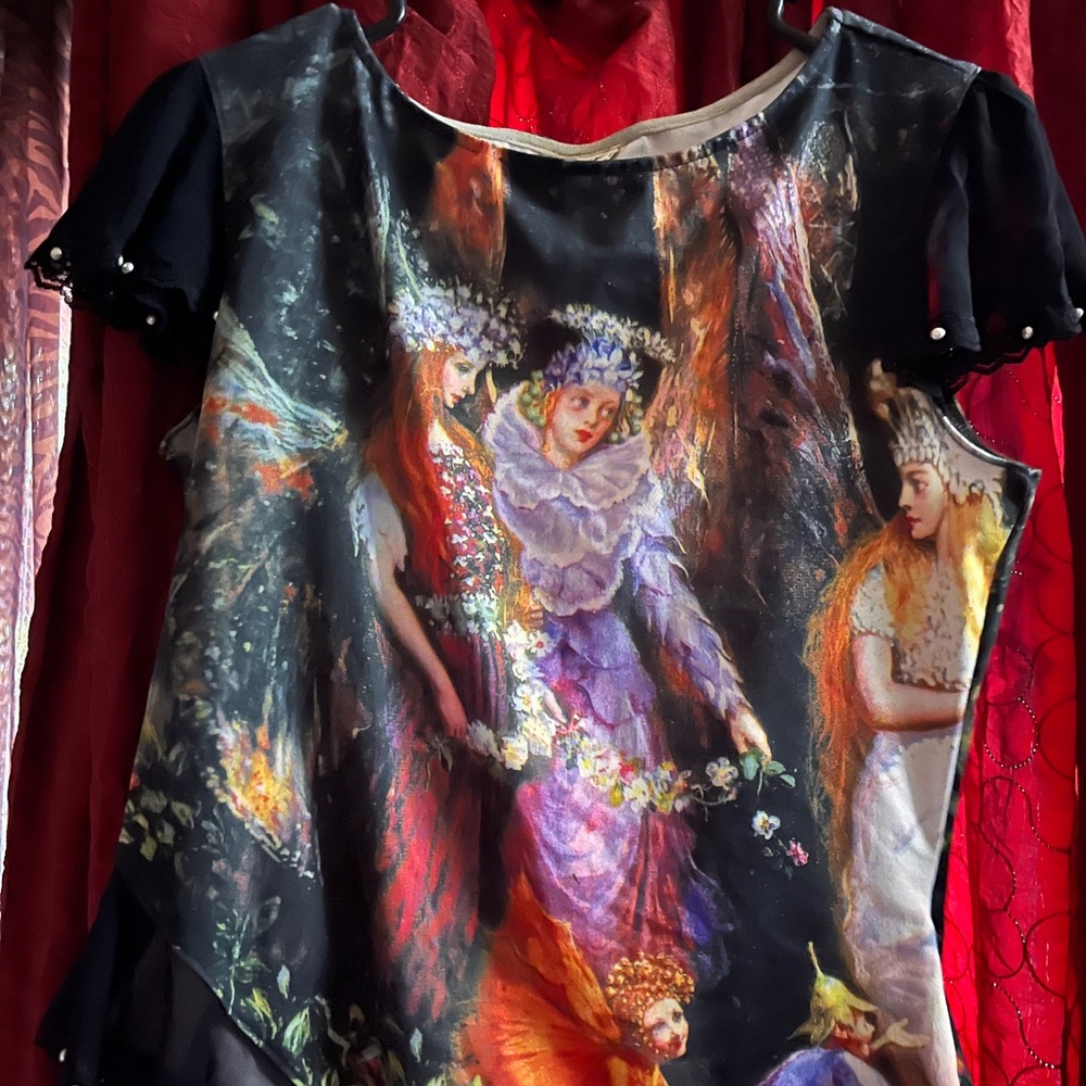 Love Black and Orange Graphic Blouse Short Sleeve